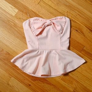 NWOT Pink Bow Top peplum top